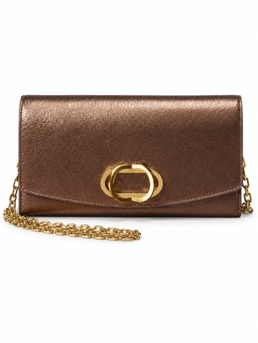 Stuart Weitzman The Emelie Brillante Crossbody Bag Bronze Metallic Leather